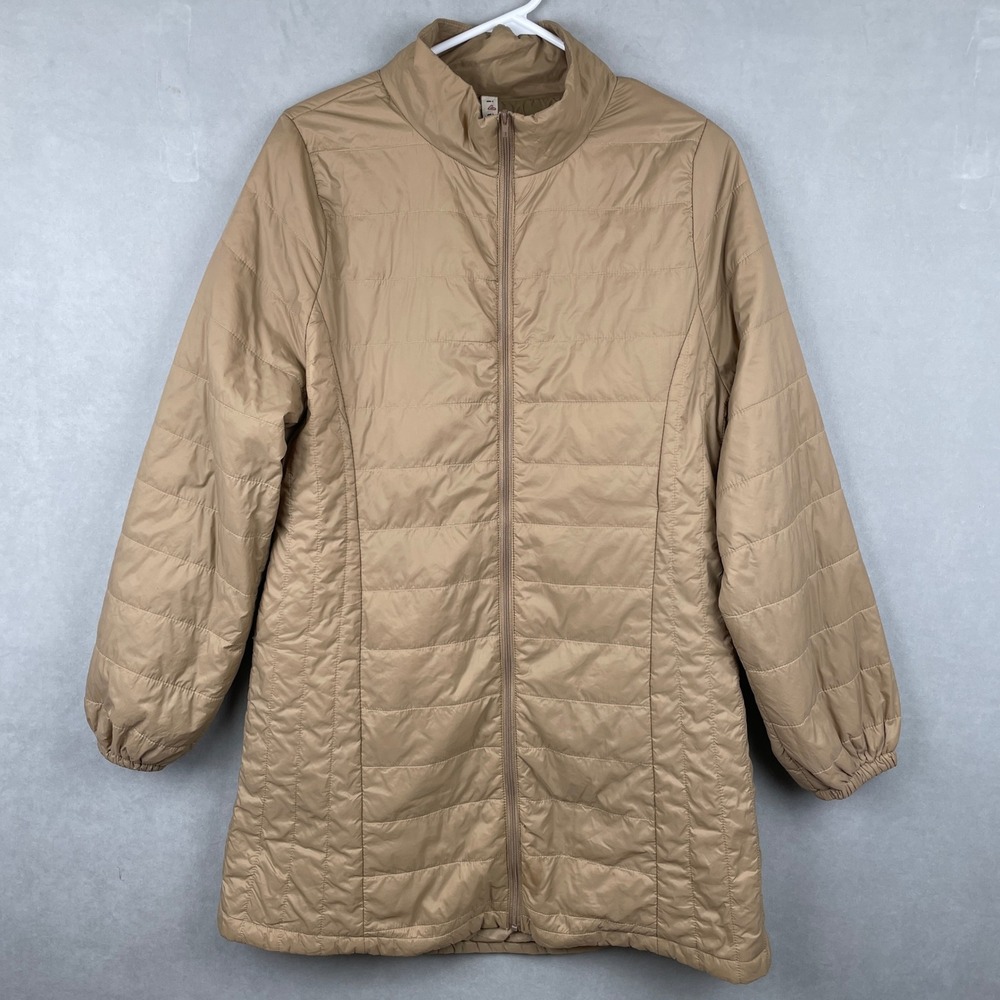 i+it Women Tan Quilted Lightweight Puffer Jacket Longline Zip Up Size Large Gorp